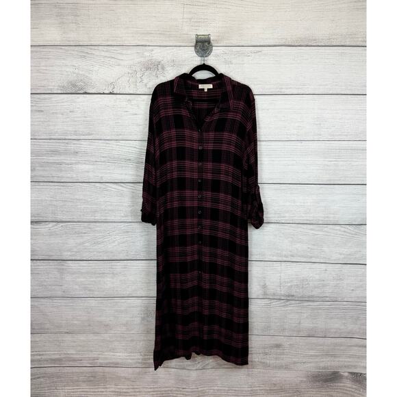 Side Stitch Women's Black & Purple Plaid Textured Button Up Dress Size XL - Picture 1 of 8